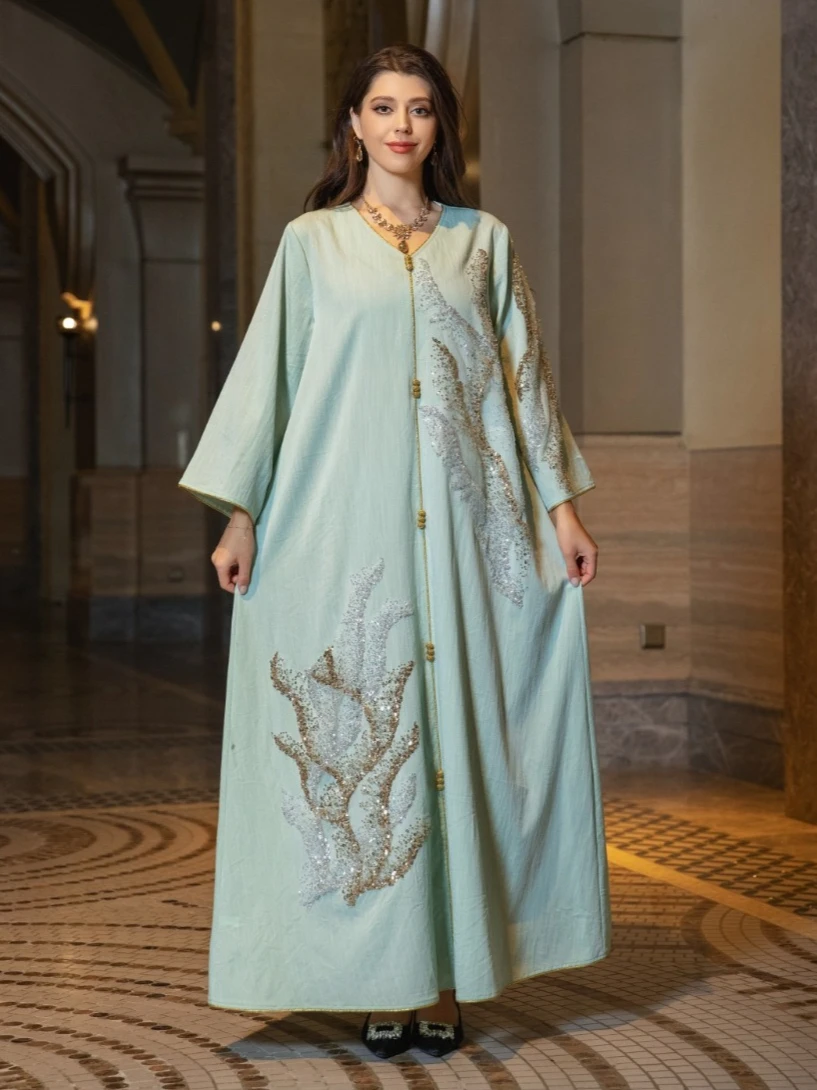 Ramadan Turcja Muzułmańska Sukienka Kobiety Abaya Marokański Kaftan Islamska Odzież Indie Cekiny Djellaba Dubai Party Vestidos Eid
