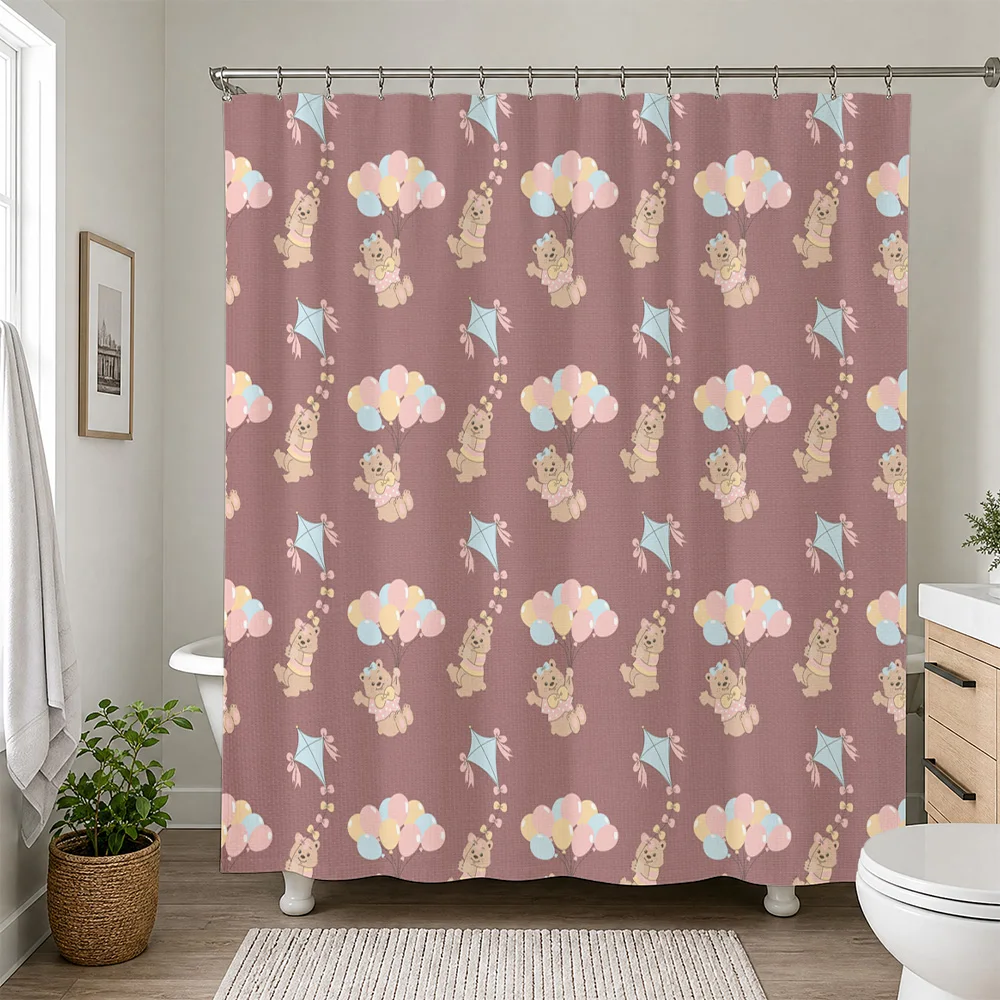 Cute Polar Bear and Cloud Shower Curtain Waterproof Bathroom Liner Nursery Decor Shower Screen for Kids Kids Room Pastel Waterco