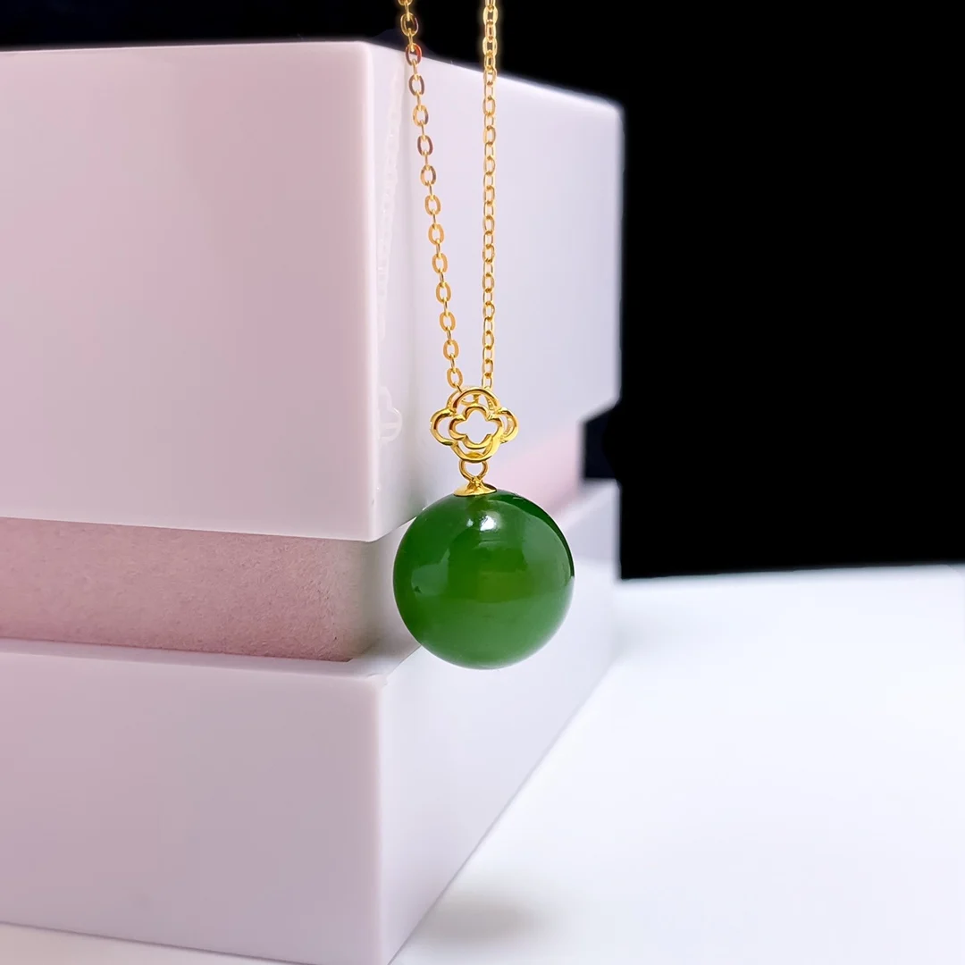 

SHILOVEM 18k YELLOW gold Natural green Jasper pendants none necklace fine Jewelry women wedding new gift 12mm yzz121288564by