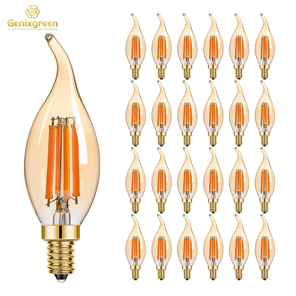 

C35 Декор светодиодный нить светодиодный лампочка E14 канделябр 6,5 Вт 220 В с регулируемой яркостью и золотым оттенком стеклянная лампочка с ретропламенным хвостом для люстры в виде свечи