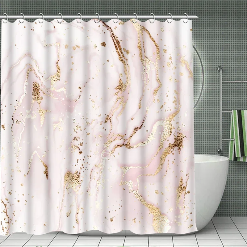 1/4pc pink quicksand simple pattern waterproof shower curtain or waterproof anti-slip shower curtain set, 12 free hooks