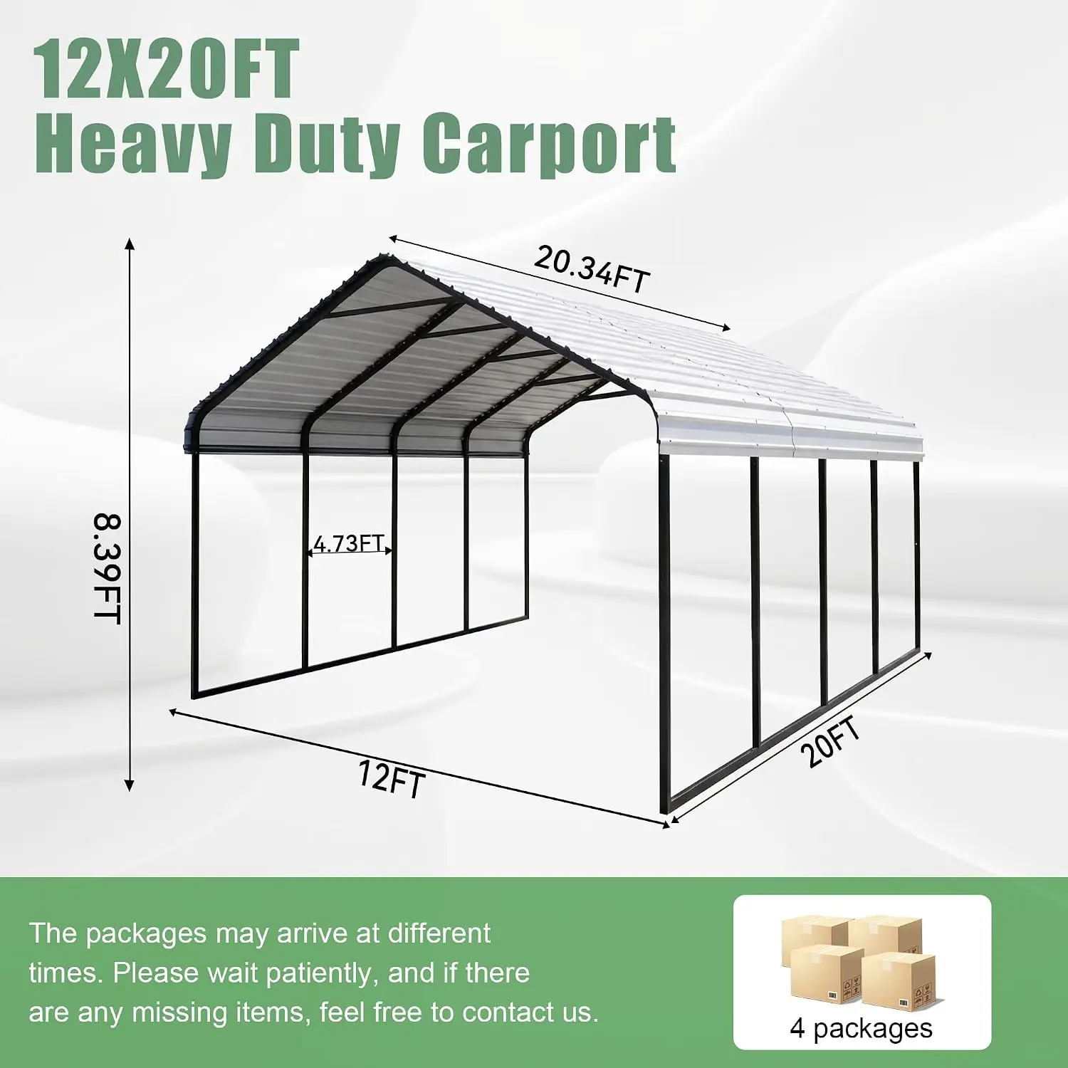 12x20 ft Heavy Duty Metal Carport with Vertical Roof Design | Galvanized Steel Frame Portable Garage for All, Customized