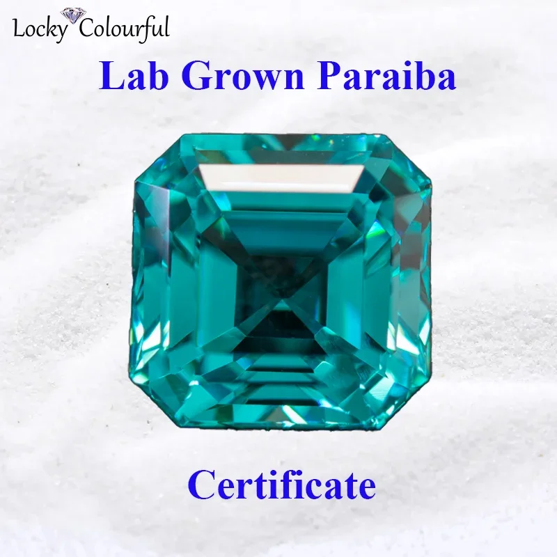 

Lab Grown Paraiba VVS1 Asscher Cut Gemstone Charms Diy for Jewelry Making Pendant Earrings Materials Selectable AGL Certificate