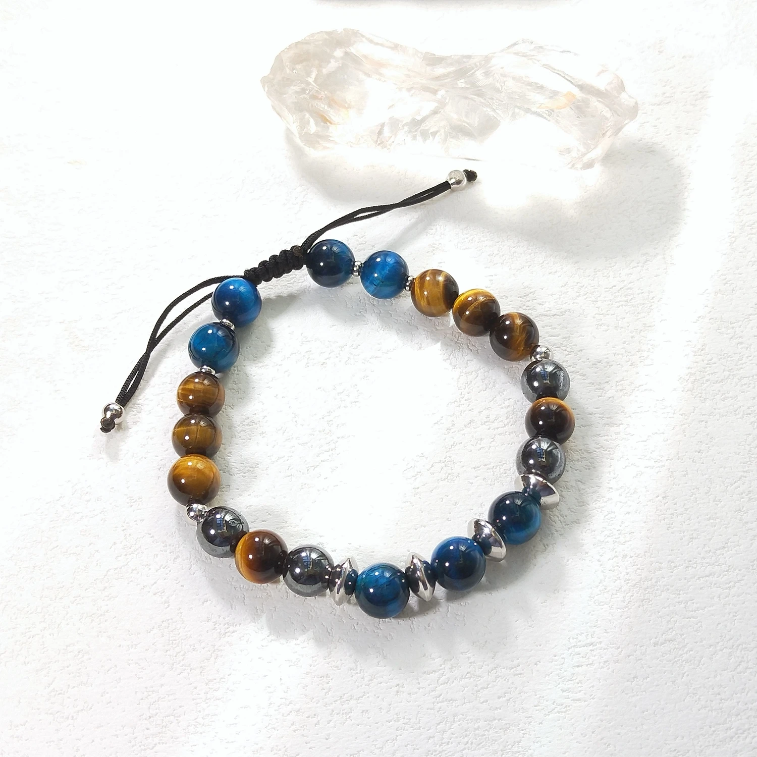 Lii Ji Natural Tiger's Eye Hematite 8mm Adjustable Bracelet for Male Jewelry