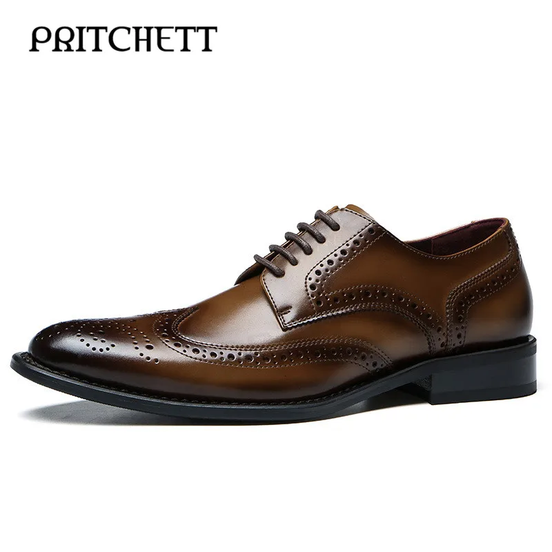 

Retro Brown Brogue Carved Leather Shoes New Genuine Leather Gentleman Men's Leather Shoes Business Formal Leather Shoes