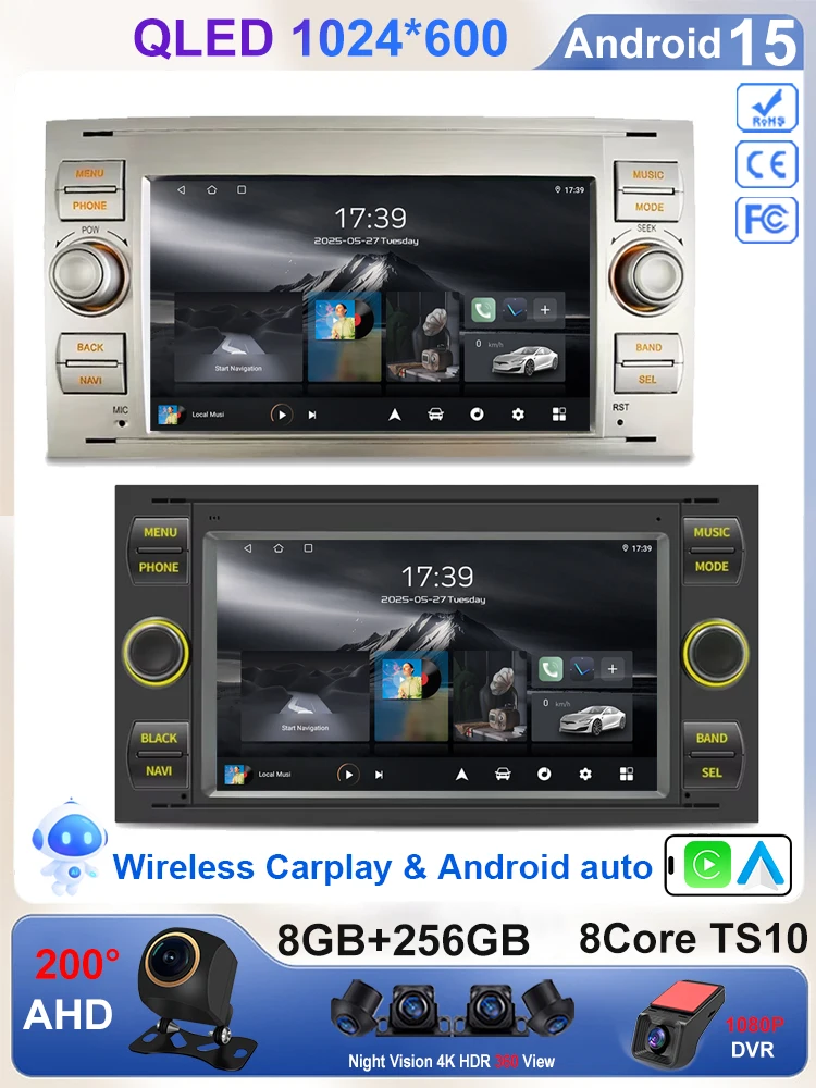 Android15 Radio samochodowe Wifi Navi dla Ford Mondeo S-max Focus C-MAX Galaxy Fiesta Transit Fusion Connect Kuga Multimedia GPS BT WIFI — 2
