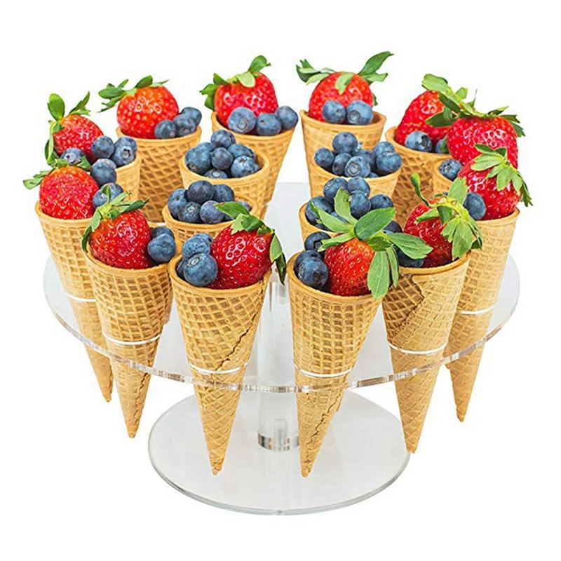 2 Pack 16 Holes Acrylic Ice Cream Cone Display Stand Clear Waffle Hand Roll Sushi Display Rack Transparent