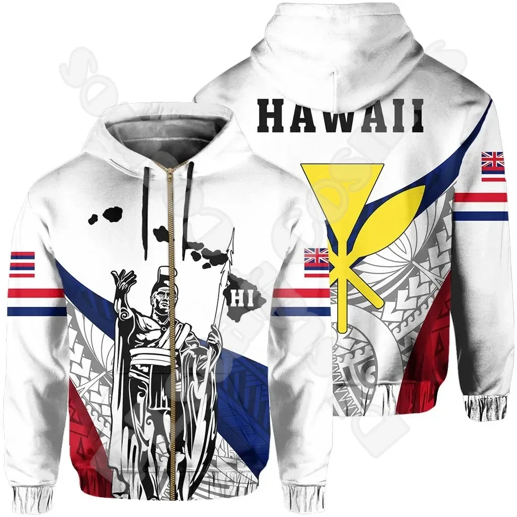 Polynesian Hawaii King Kamehameha Country Flag Tribe Hawaiian Tattoo Retro Tracksuit Harajuku 3DPrint Casual Jacket Hoodies X11
