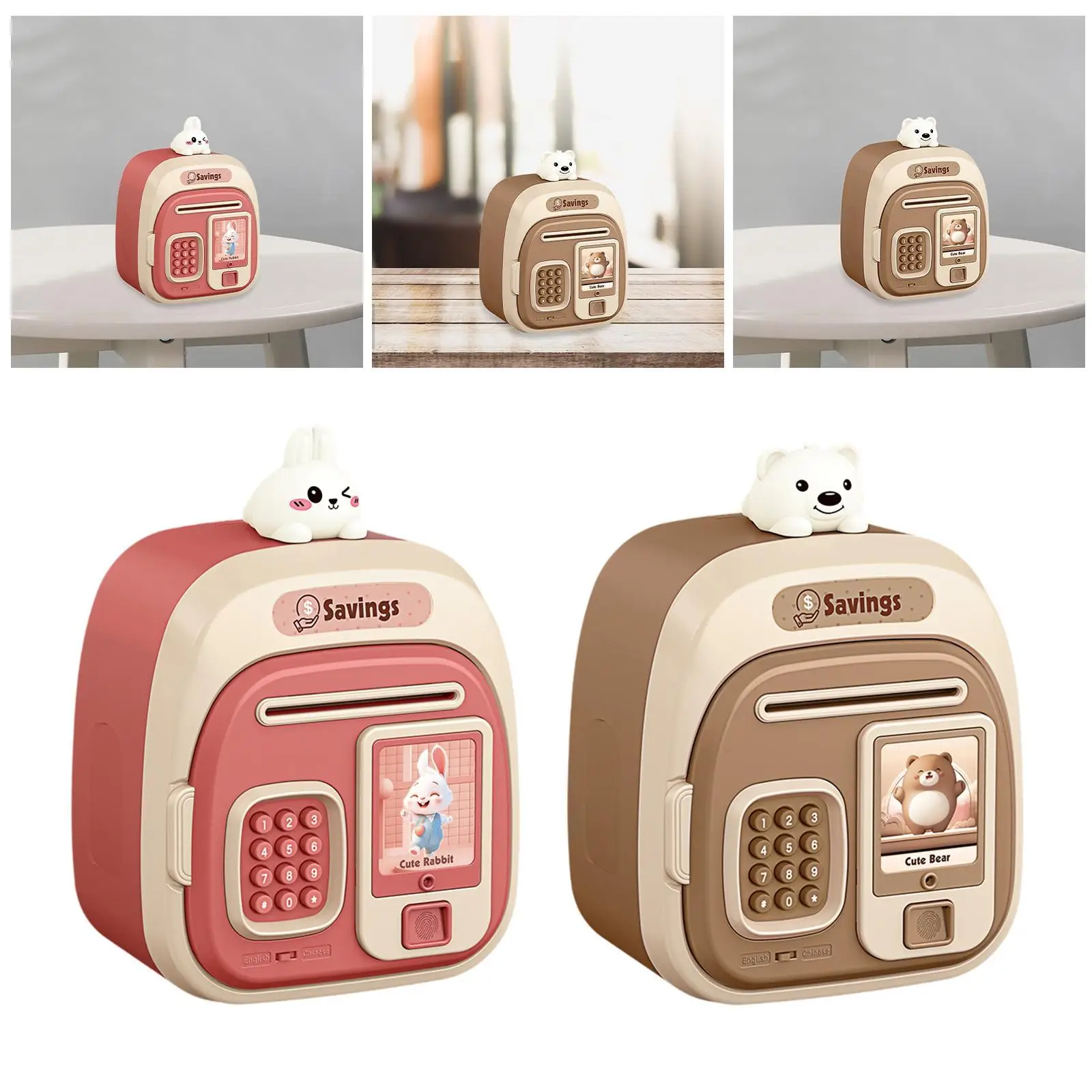 Kids Piggy Bank Tabletop Decoration Money Security Box Auto Scroll Money Password Lock Money Box for Children Kids Age 3-8 Years