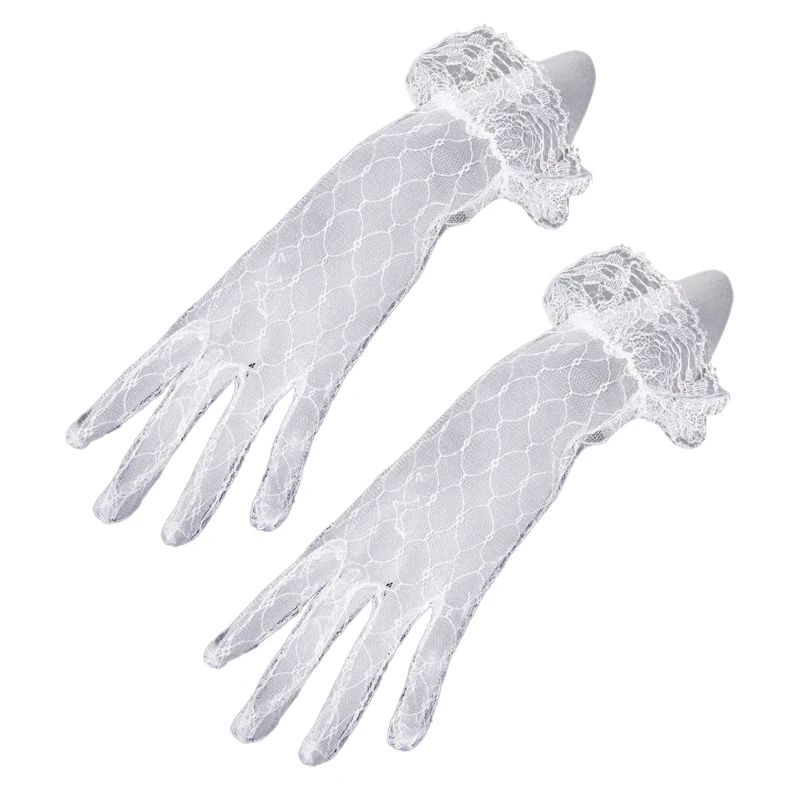 Bridal Lace Net Yarn Gloves Wrist Length Gloves Finger Short Wedding Accessories Drop Ship