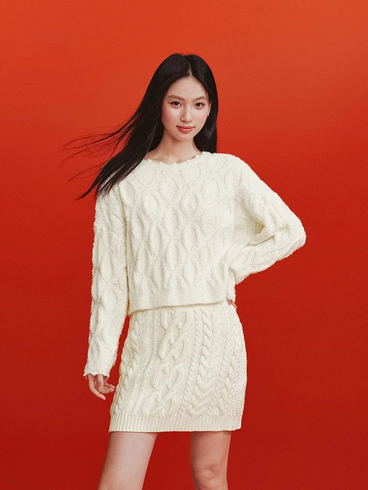 

Semir Women's Loose Knitted Sweater Spring 2026 New Vintage Casual Sle Floral Lace Trim Pullover Long Sve ort Length