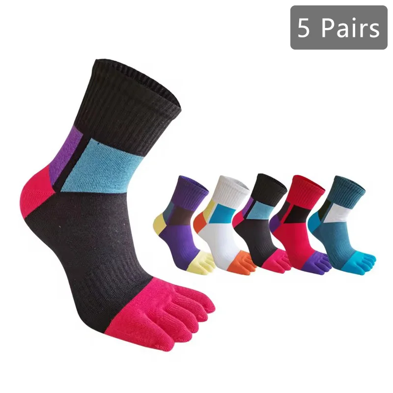 1/5 Pairs Toe Short Socks Man Sport Cotton Patchwork Compression Breathable Sweat-Absorbing Fitness Hiking Five Finger Socks