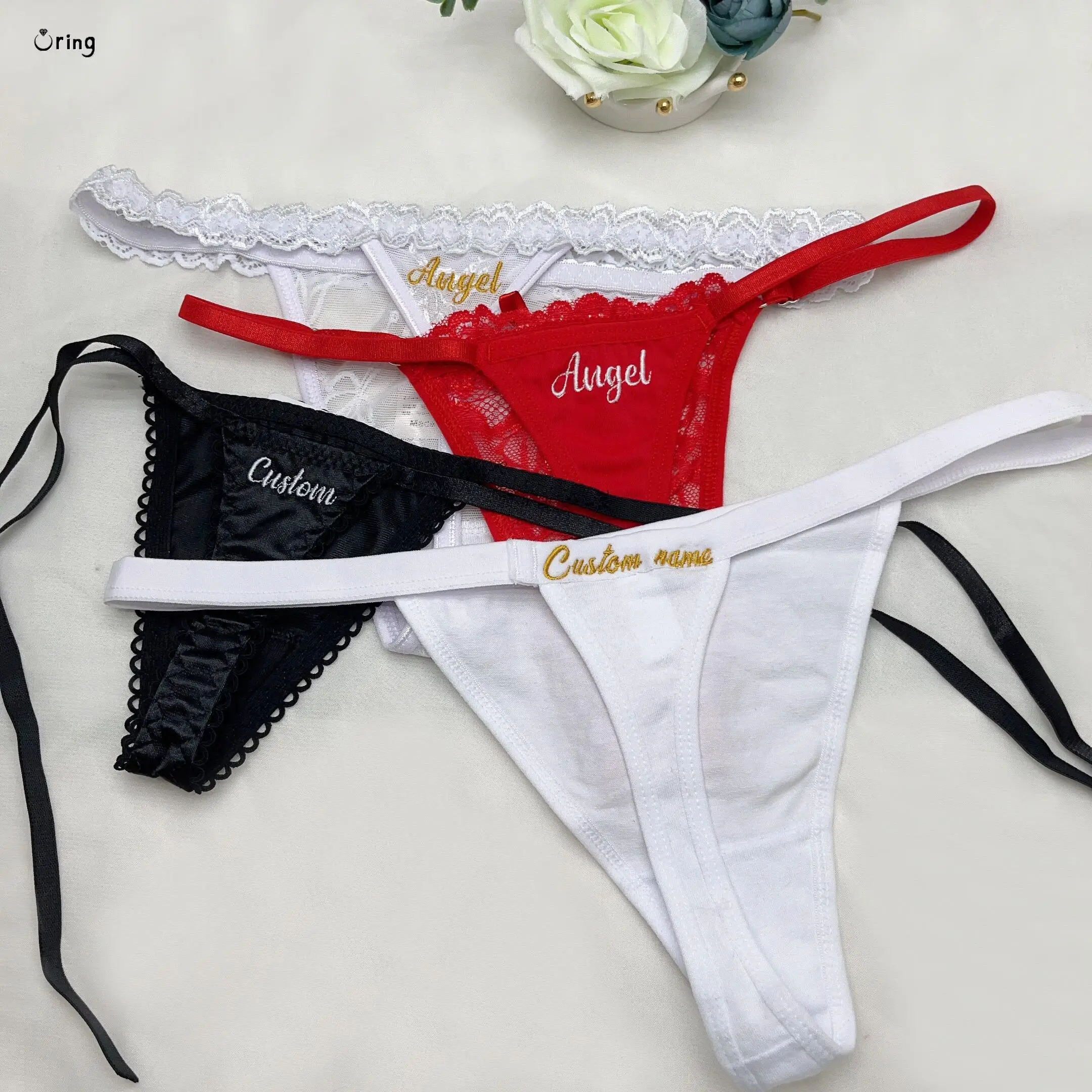 Custom Name Thong G-string With Embroidery Letters For Women Sexy Bikini Customize Underwear DIY Jewelry  Bridal Wedding Gifts