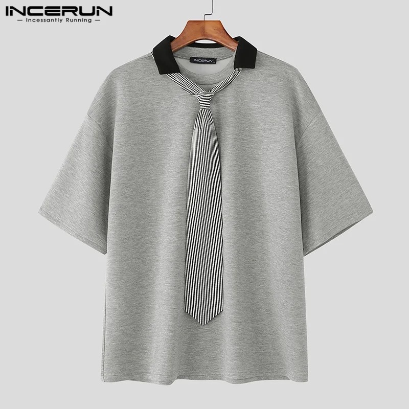 

INCERUN Casual Men T-Shirts Short Sleeve Turn Down Collar Half Sleeve Summer Male Tops Tee T Shirt Streetwear Oversize S-5XL