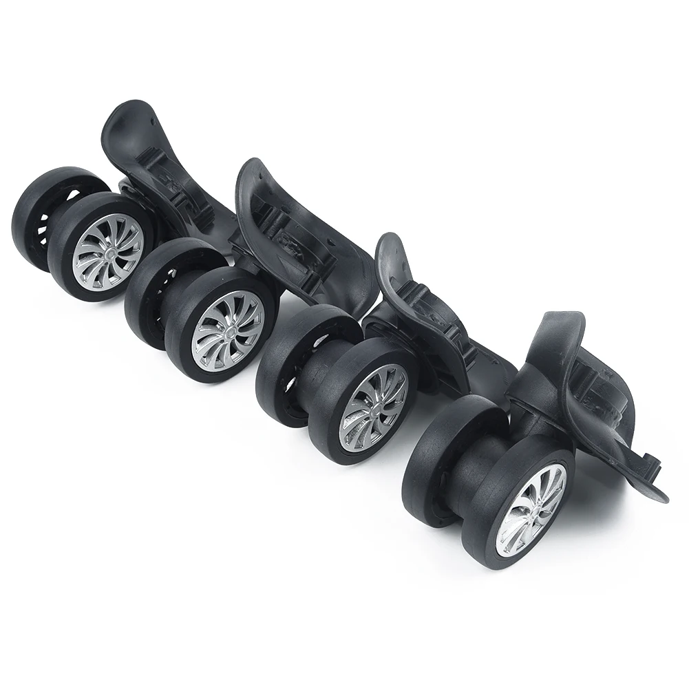 4pcs/Set Replacement Luggage Suitcase Wheels Swivel Wheel Black Replacement Repair Car Accessory Plastic Black