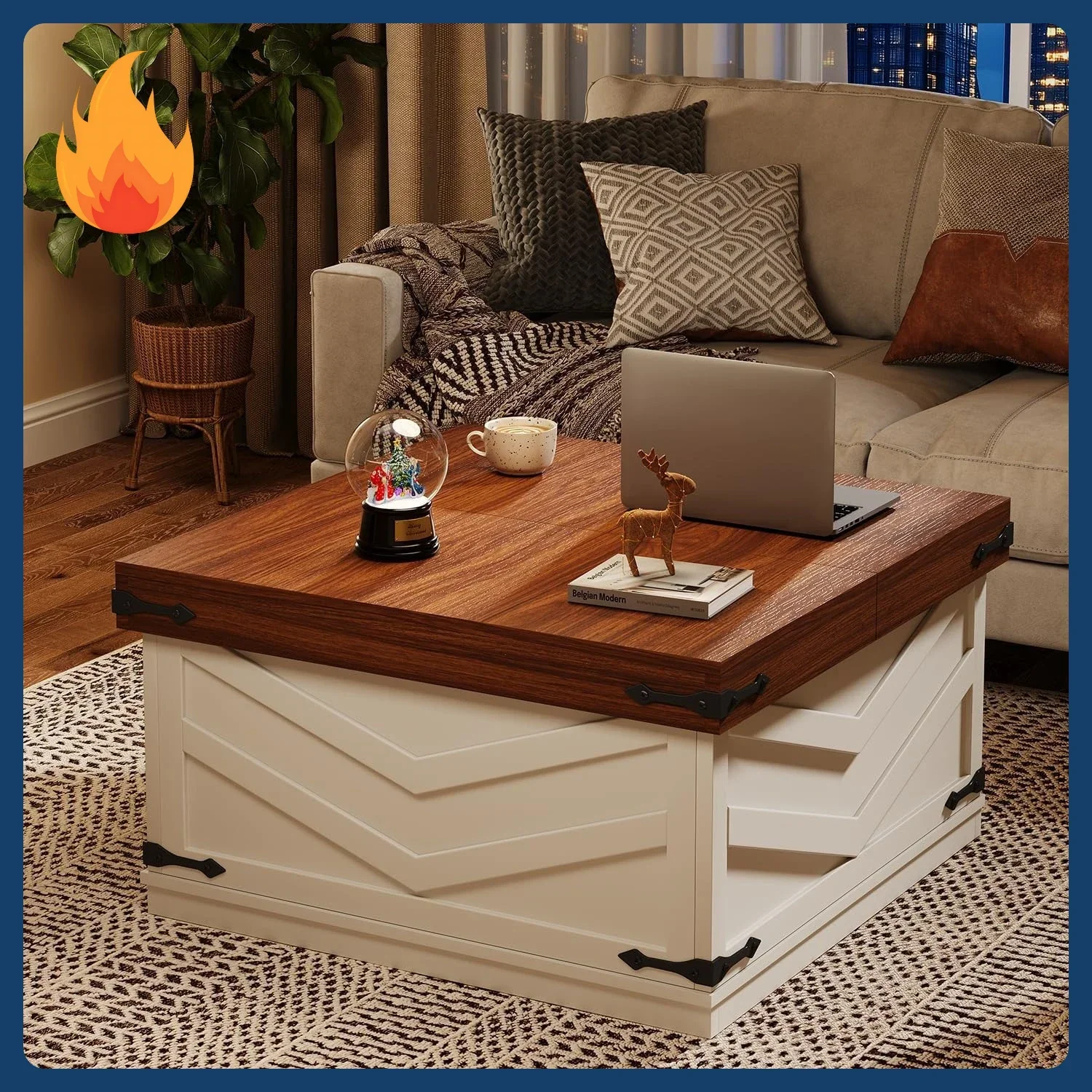 

[New Arrival!]31.5'' Lift Top Coffee Table, Sliding Top Square Center Table with Large Hidden Storage Organizer, Multi-Functiona