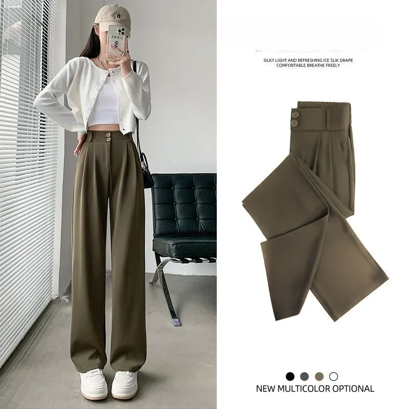 

Small Fellow Black Suit Pants for Women Spring Summer High-waisted Drape High-end Style Straight-leg Small-sized Wide-leg Pants