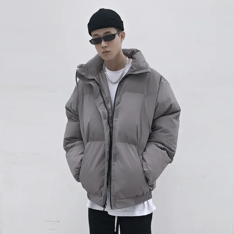 Winter Thickened Coat Solid Color Stand-up Collar Cotton Jacket Loose Fashion Casual Cotton Jacket Bread Clothing Men Clothing