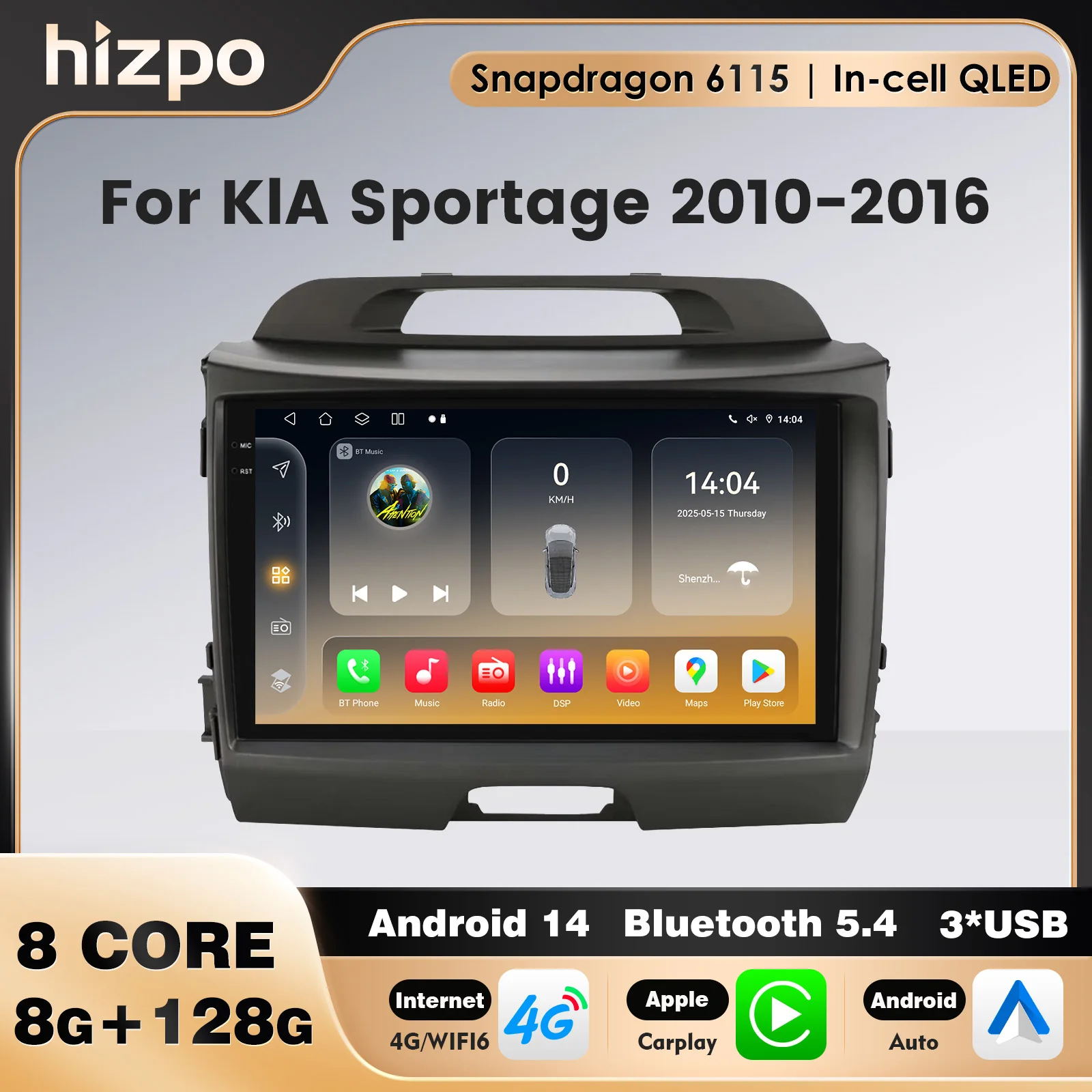 

HIZPO Car Carplay Radio For KIA Sportage 2010-2016 Car Multimedia GPS Snapdragon Video Player 2DIN Android Autoradio SWC WIFI