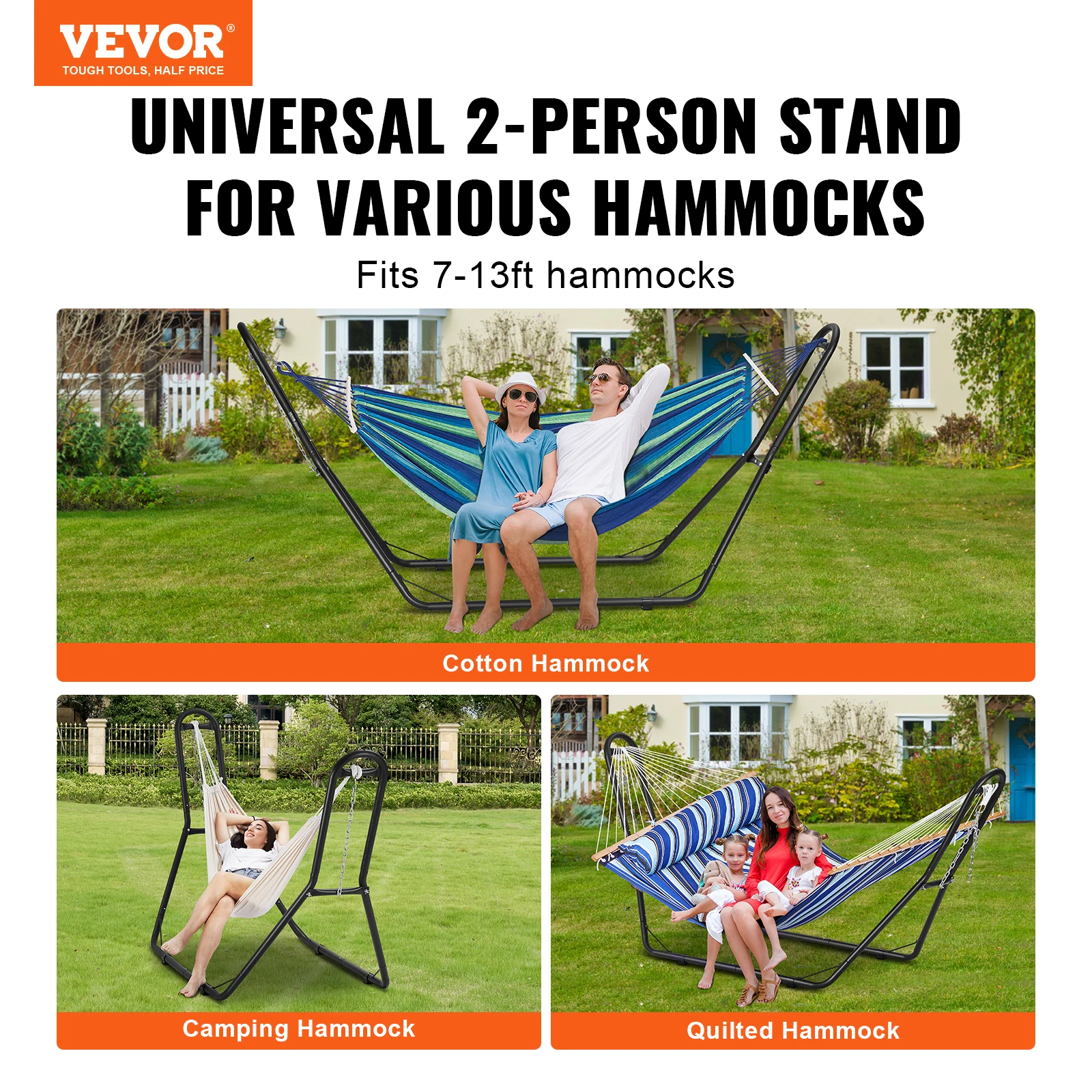 VEVOR Universal 2 Person Hammock Stand Adjustable Heavy Duty 450 lbs Capacity Hammock Stand Fits Hammocks for Outdoor and Indoor