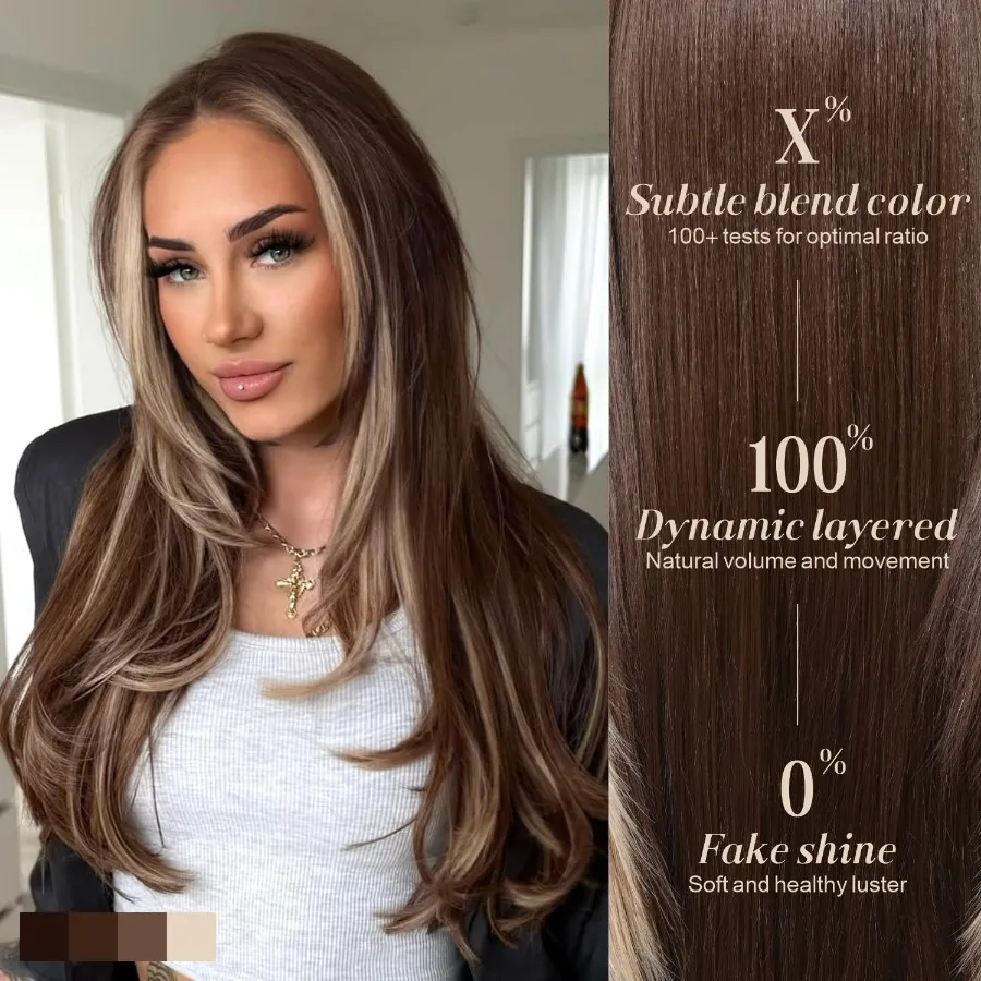 شعر مستعار بدون صمغ يمكن ارتداؤه وشعر مستعار بني مع الانفجارات تسليط الضوء على الباروكات الاصطناعية الدانتيل الجبهة الباروكات للنساء قبل قطع الدانتيل قبل قطعها بيكابو L #3