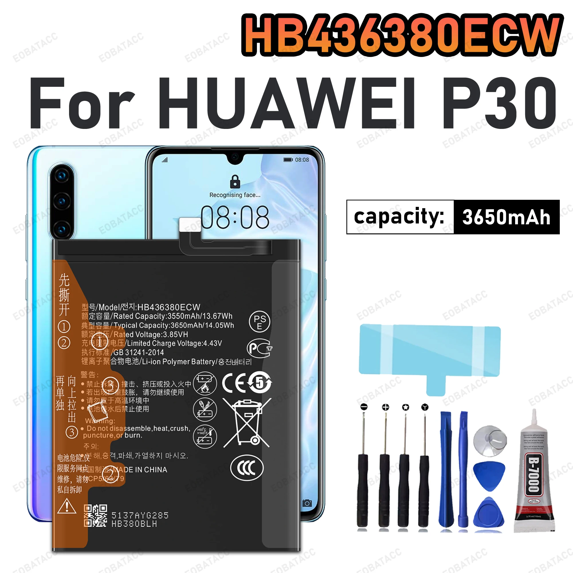 

100% New High Quanlity HB436380ECW Battery For HUAWEI P30 ELE-L09 ELE-L29 ELE-AL00 ELE-TL00 Mobile Phone Batteries Battery