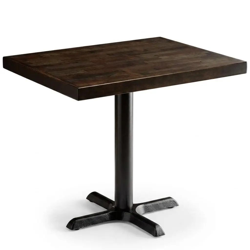 Butcher Block Restaurant Table, Espresso Wood Top with Cast Iron Base, 24 x 30 Inch, Standard Height, Indoor Dining