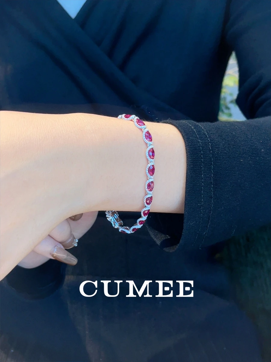 CUMEE 925 Sterling Silver Bracelet for Women Gemstone Ruby Sapphire Red Green Bracelet 18K Gold Plating