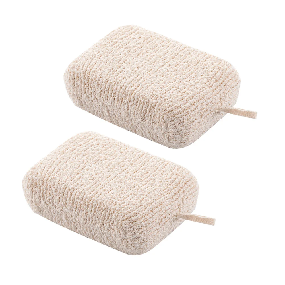 

2pcs Beige Bath Sponge High Quality Linen Layer Gentle Non Irritating Double Design Strong Adsorption Rich Bubbles Clean Shower
