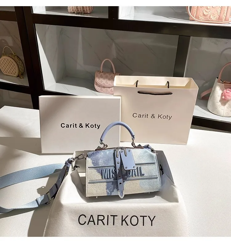 

Luxury Fashion Blue TieDye Pillow Bag Embroidery Women Handbag Textured Shoulder Crossbody Bag High Quality Clutch Purse