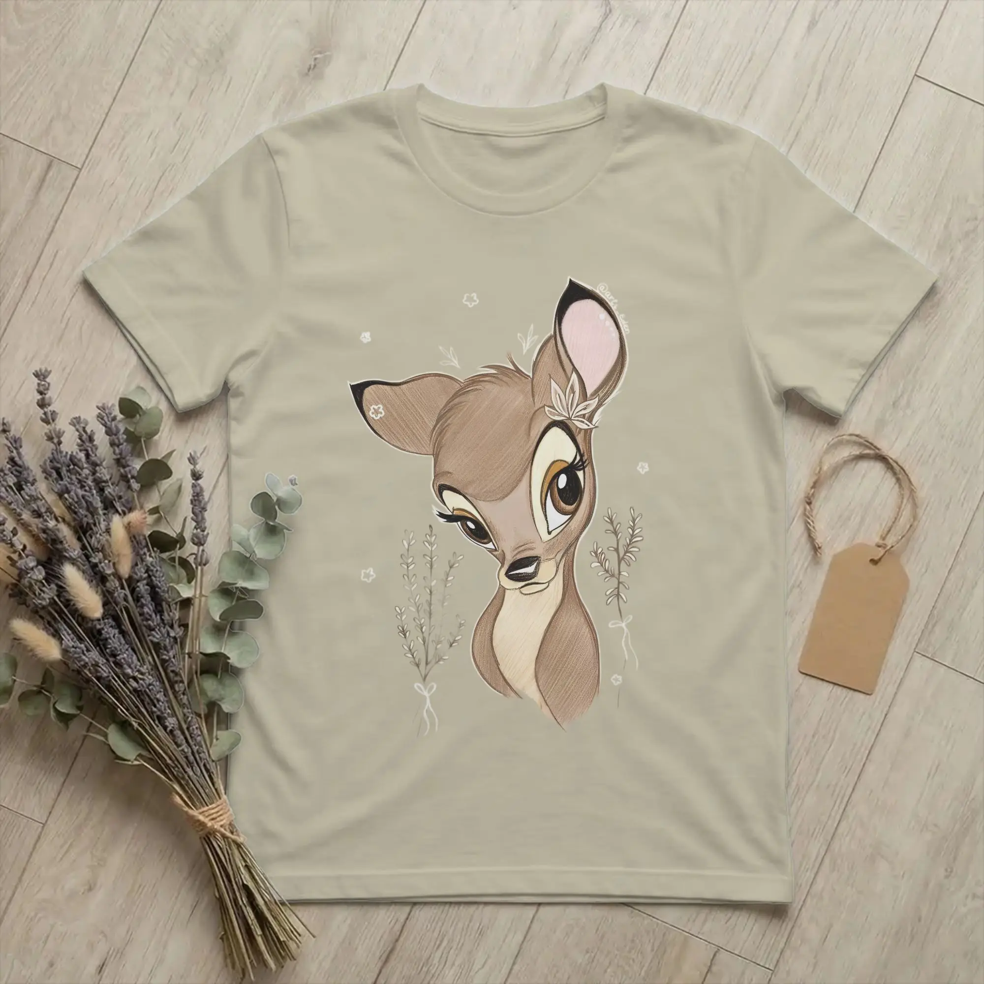 Vintage süße Bambis-T-Shirts für Herren, 100 % Baumwolle, kurzärmelig, Cartoon-Hirsch, O-Ausschnitt, Sommer-Top-T-Shirt