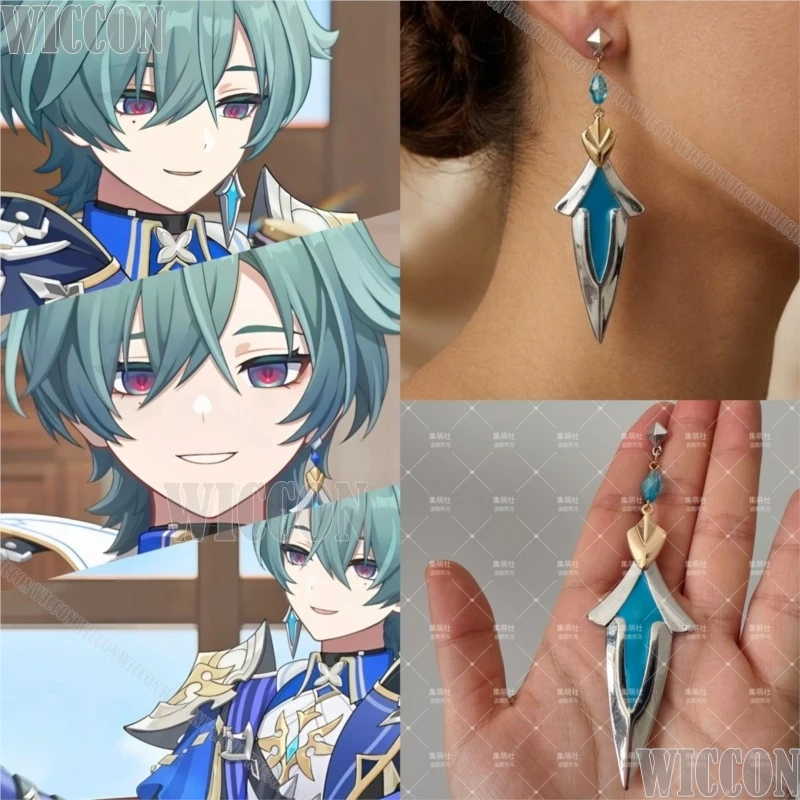 Image of Lohen Blaue Ohrringe Requisiten Spiel Genshin Impact Cosplay Kostüm 1 Stück Ohrclip Ohrstecker Herren Cosplay Zubehör Halloween Party Outfit