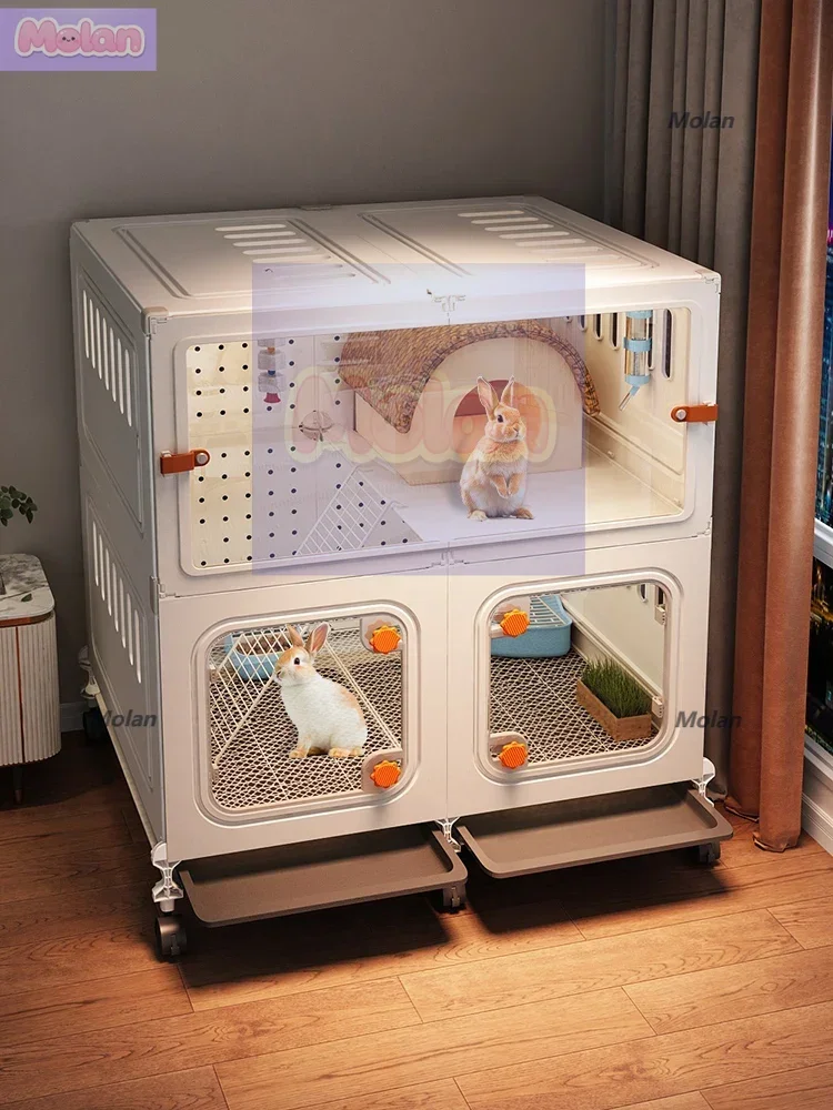 

Double rabbit cage household king size panoramic luxury pet rabbit villa with toilet indoor special rabbit nest