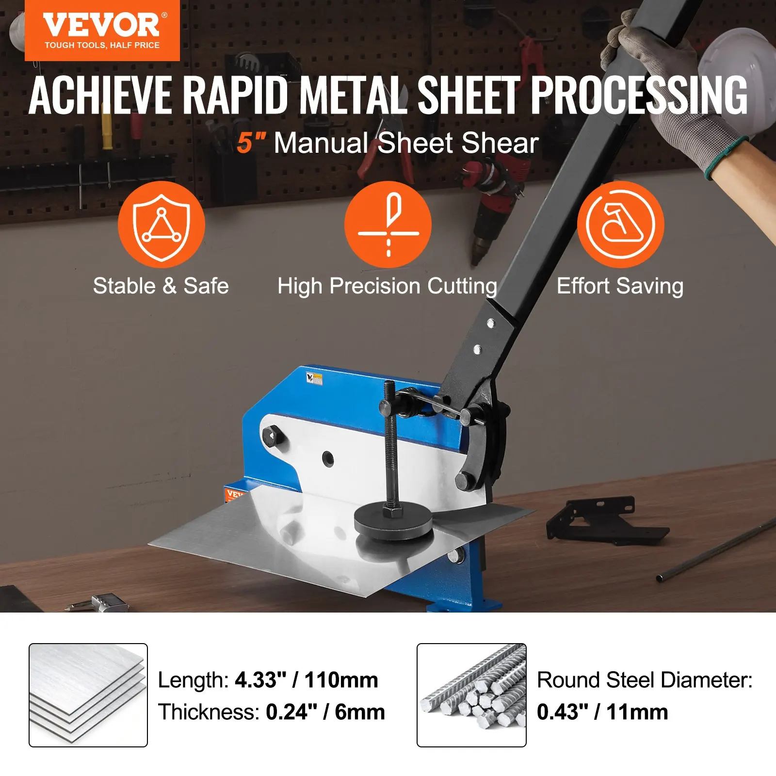 

5" Manual Hand Plate Shear For Metal Sheet Processing, HS-5 Benchtop Cutter With Q235 Material, For Crafts Thick Steel Crafting