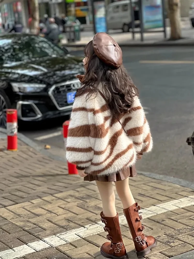 2-12 Years Toddler Kids Velvet Sweaters for Girls Striped Pullover Hoodies Children Fall Outwear Tops Children Casual Sweater 6