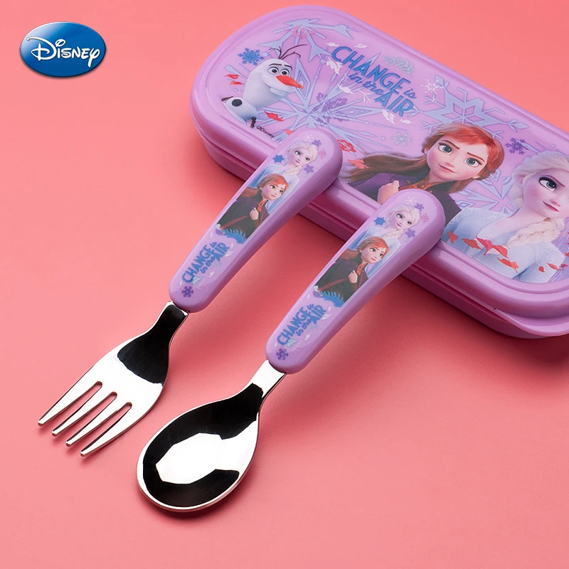 Disney-Juego de cubiertos de Metal para niños, Set de cubertería de Mickey, Minnie Mouse, cuchara, cubertería de Frozen, Elsa, dibujos animados en 3D