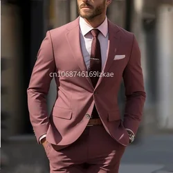 Dusty Pink Suits Set For Men Single BreastedFit Groom Wedding Tuxedos Blazer Pants 2Pcs High Quality Tailor Made Men's Suit