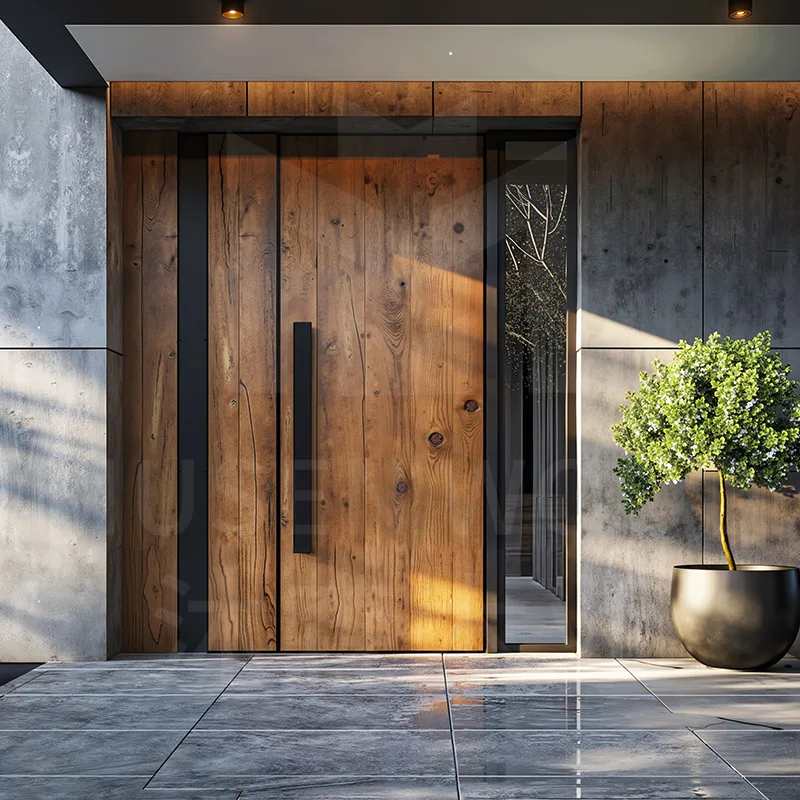Solid wood door Entry door Outdoor self-built house European villa Chinese-style single door custom walnut paint-free light