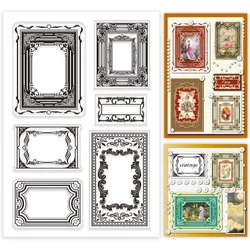 Retro Frame Background Clear Stamps for Card Making Overlay Border Rubber Stamps Lable Tag Transparent Craft Stamp Seal Stamp
