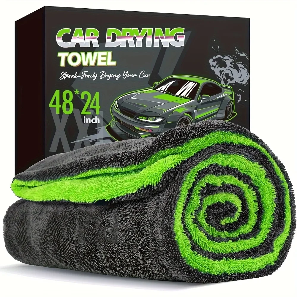 

1000GSM Full-Size SUV Truck Drying Towel Double-Sided Microfiber, Twisted Yarn Technology, High Absorbency And Scratch-Resistant