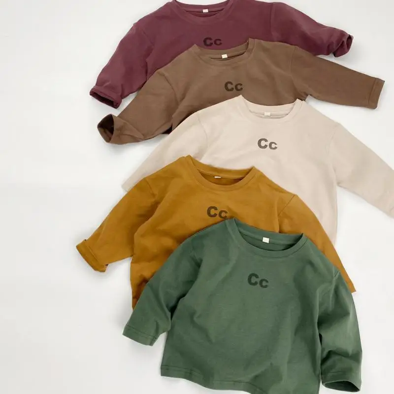 

2025 Autumn New Children Long Sleeve T Shirts Letter Print Girls Tee Cotton Baby Loose Tops Boys Casual Shirts Kids Clothes