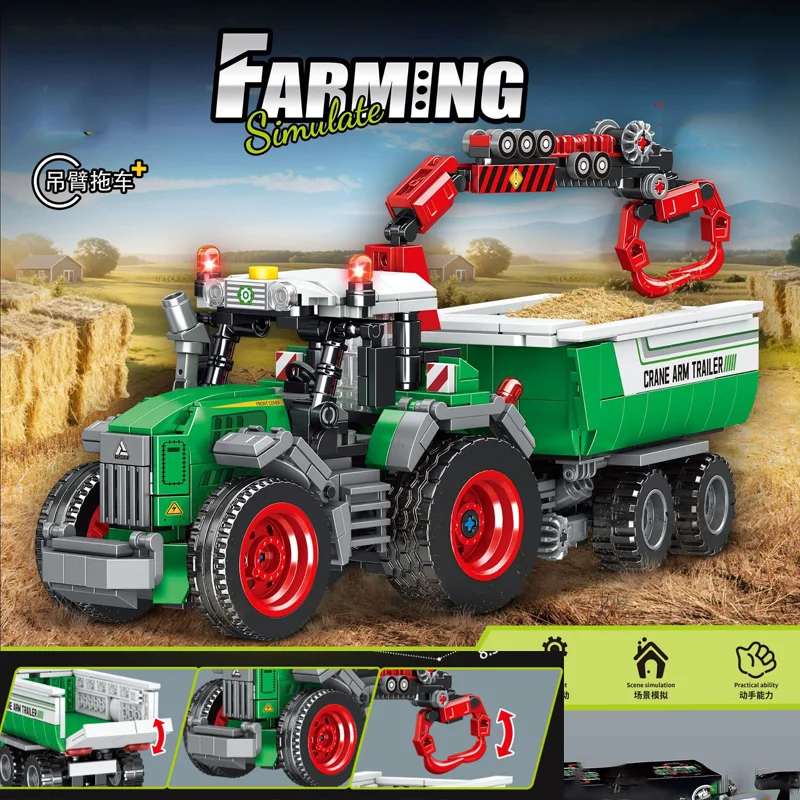 Série agricultor caminhão moc blocos de construção trator/cultivador/colheitadeira veículo meninos montagem carros modelo tijolos brinquedos presentes do feriado