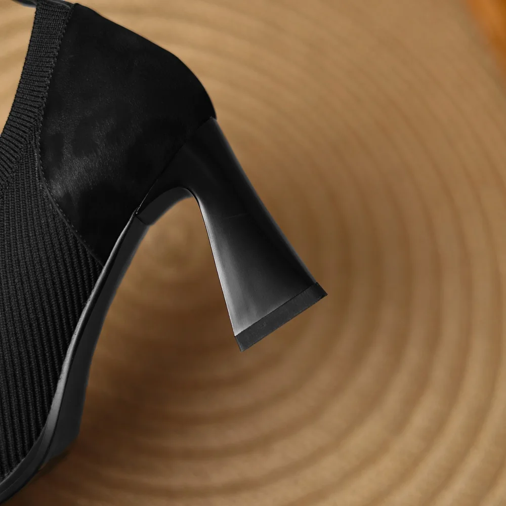 【JOCHEBED HU】Handmade Brand Genuine Leather New Women Metal iron head Pointed Toe Thin Heel Modern Shoes