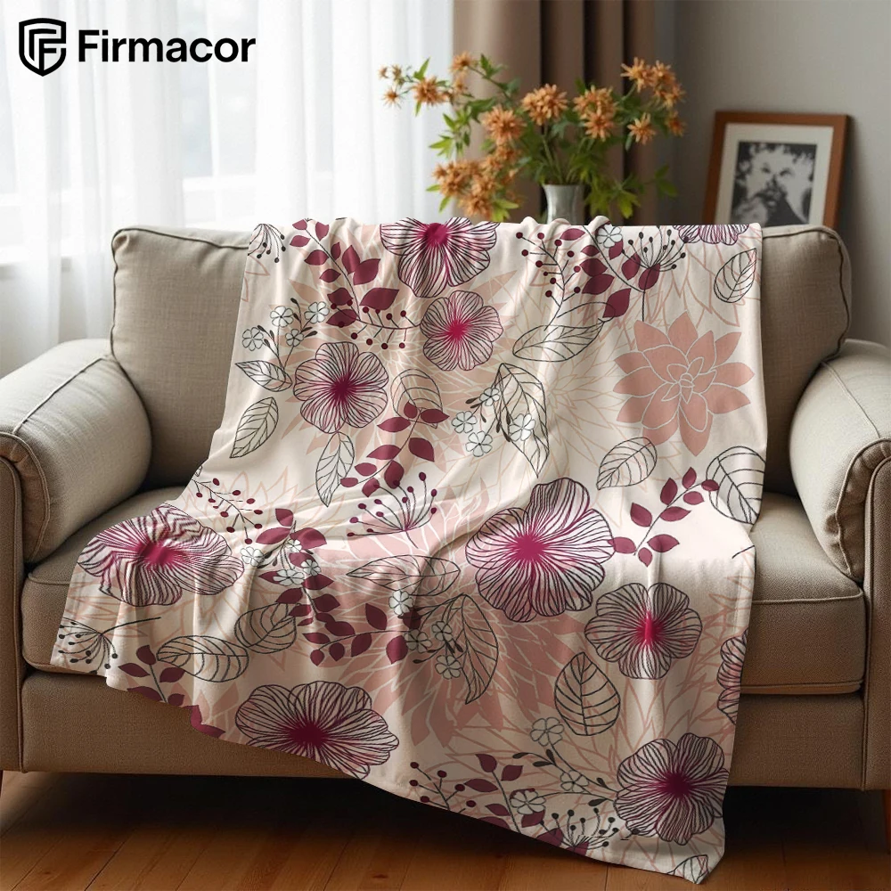 Blush Line Florals Cartoon Anime Print Flannel Blanket Soft Warm Throw for Kids Bedroom Sofa Bed Christmas Office Car