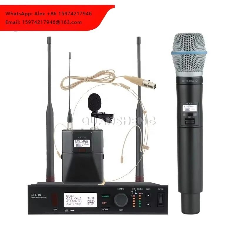 ULXD4 BETA87A Professional Condenser Wireless Microphone System Noise Cancelling UHF Metal Handheld Lavalier Mic