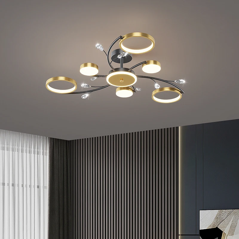 Luxury Pendant Ceiling Lamps Modern Black and Gold Remote Control Dimming Ceiling Channel Lobby Exhibition Hall Bedroom Channel