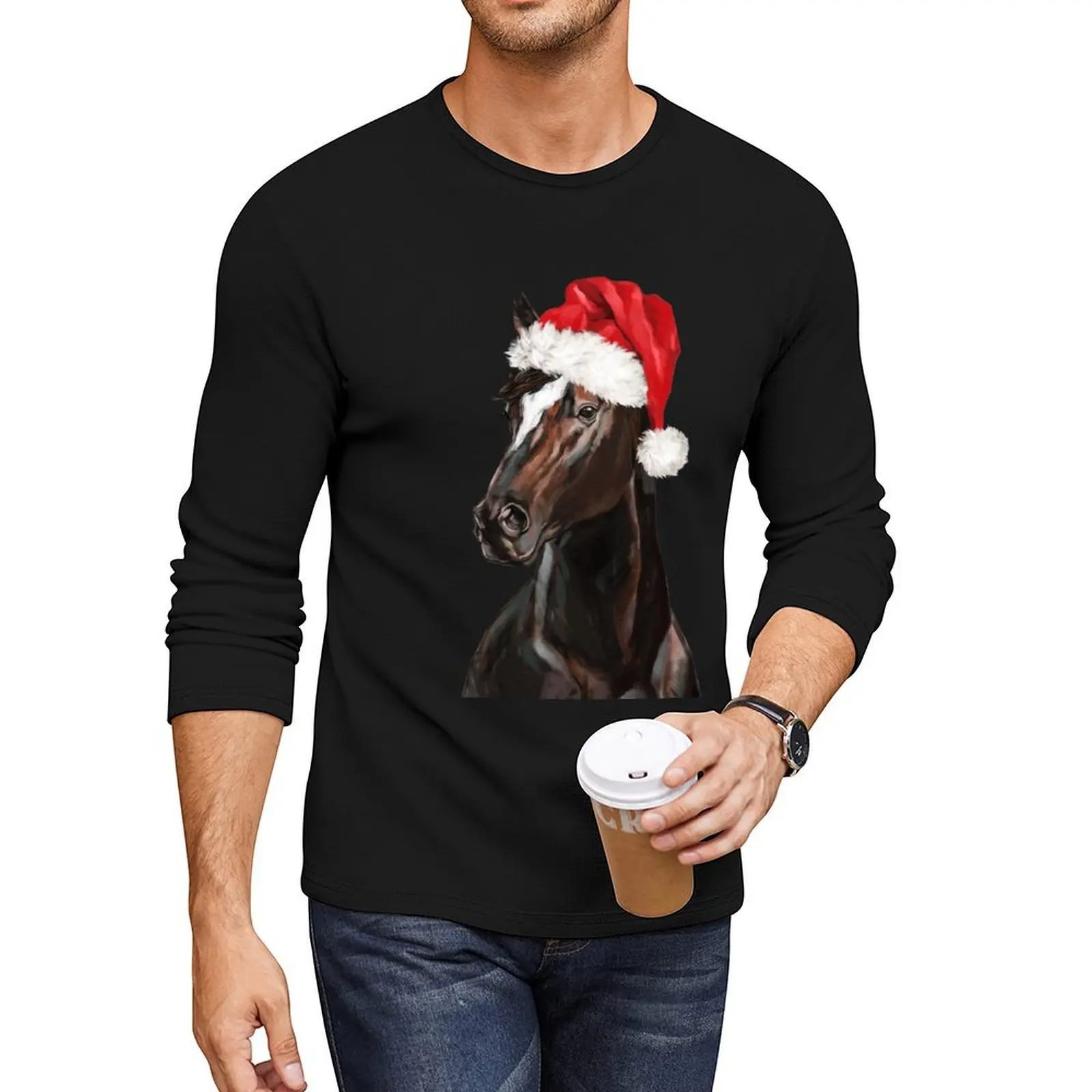 

Christmas Horse in Pink Long T-Shirt sweat shirts plus size t shirts graphic t shirts cute clothes men clothing