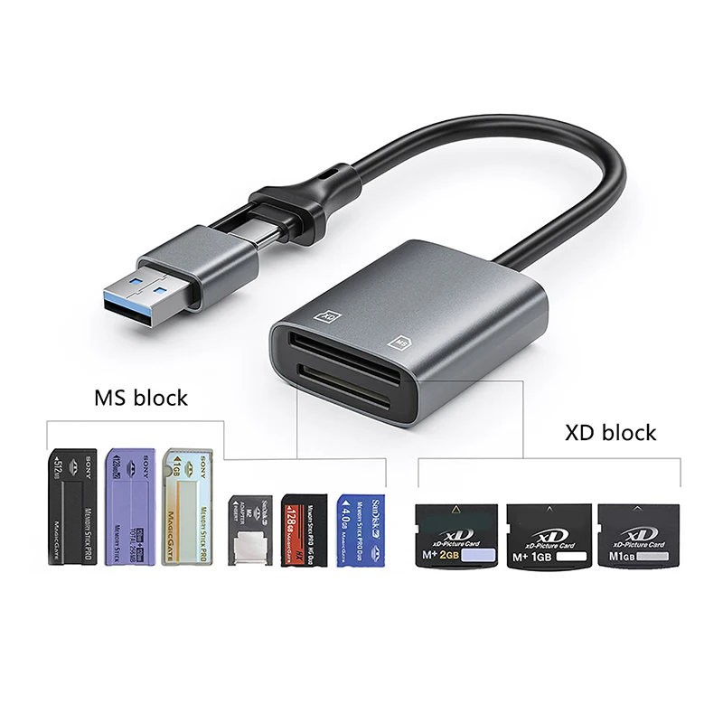 2in1 XD MS قارئ بطاقات الذاكرة USB + Type-C محول لأجهزة الكمبيوتر المحمول الكمبيوتر اللوحي الهاتف لباد USB-C محول للبرق