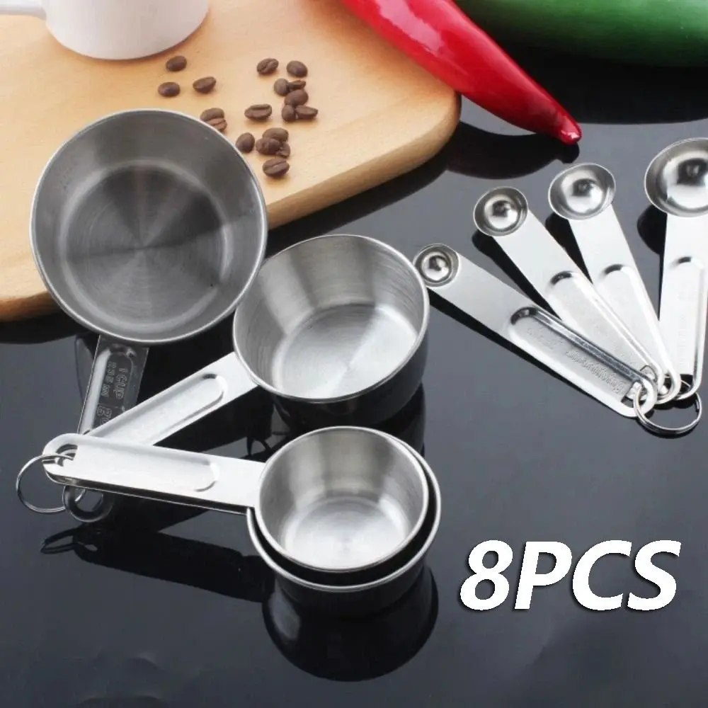 

8Pcs Stainless Steel Measuring Cups Measuring Spoons Set Stackable Spoons Scaled Measuring Tools Gold Silver Baking Tools