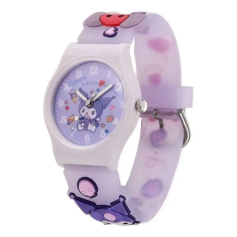 Sanrio-Reloj de pulsera con patrón 3D para niños, accesorio de cuarzo resistente al agua con diseño de Hello Kitty Cinnamoro, correa de reloj de